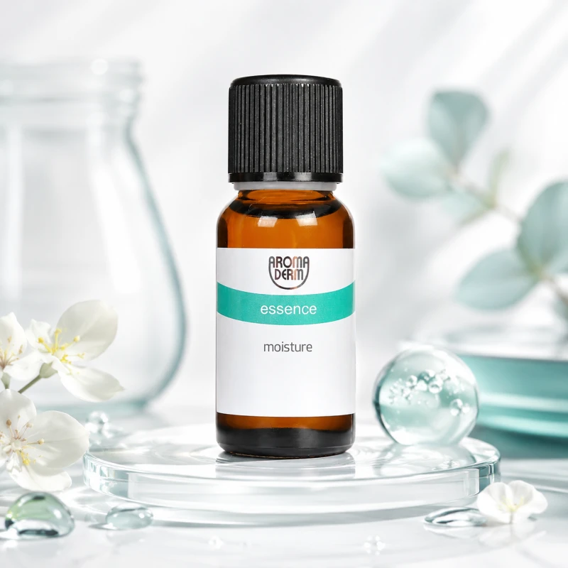 Koncentrat nawilżający Aroma Derm moisture 20 ml w reklamowej aranżacji premium – profesjonalny produkt do zabiegów SPA i beauty..png
