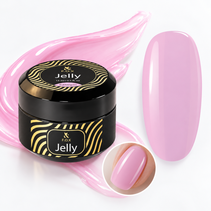 Żel budujący F.O.X Jelly Cover Bubblegum 15 ml – różowy żel do paznokci, kolor i efekt stylizacji | Hurtownia Kosmetyczna QMS
