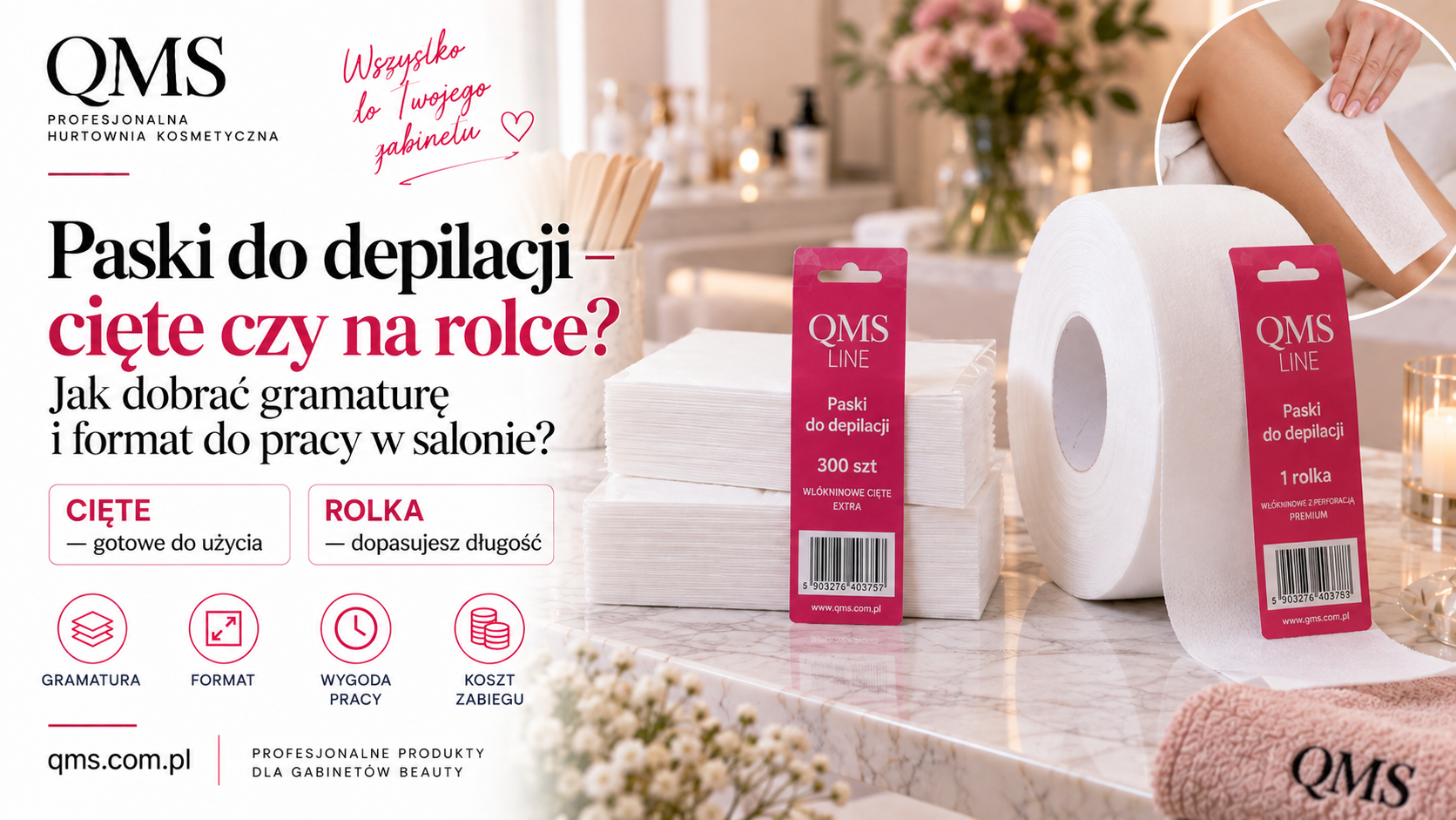 Paski do depilacji – cięte czy na rolce? Jak dobrać gramaturę i format do pracy w salonie?