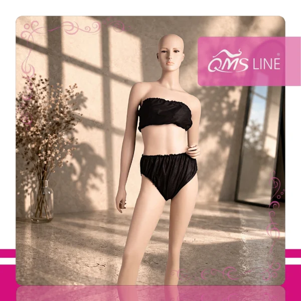 Biustonosz Jednorazowy Włókninowy Czarny 10 szt. QMS Line Premium Biustonosz jednorazowy włókninowy czarny pakowany pojedynczo 10 szt. QMS Line Premium do salonu kosmetycznego i SPA