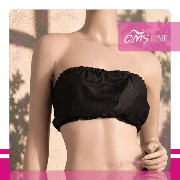 Biustonosz Jednorazowy Włókninowy Czarny 10 szt. QMS Line Premium Biustonosz jednorazowy włókninowy czarny pakowany pojedynczo 10 szt. QMS Line Premium do salonu kosmetycznego i SPA