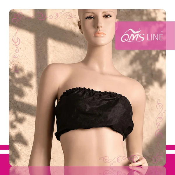 Biustonosz Jednorazowy Włókninowy Czarny 10 szt. QMS Line Premium Biustonosz jednorazowy włókninowy czarny pakowany zbiorczo 10 szt. QMS Line Premium do salonu kosmetycznego i SPA