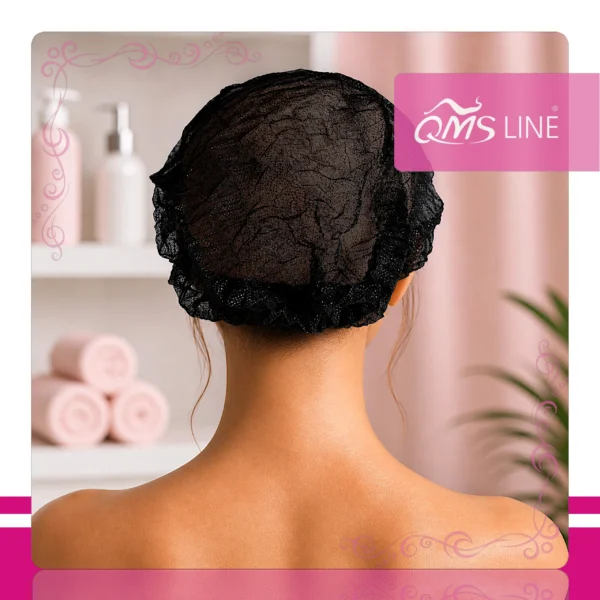 Czepek Włókninowy Typu Clip Czarny 100 szt. QMS Line Standard Czepek włókninowy typu clip czarny 100 szt. QMS Line Standard do salonu kosmetycznego i SPA