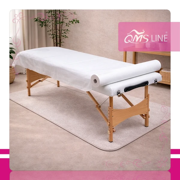 Podkład Jednorazowy z Włókniny 70 cm x 40 m Perforacja QMS Line Premium PLUS Podkład jednorazowy z włókniny 70 cm x 40 m perforacja co 2 m QMS Line Premium PLUS do salonu kosmetycznego