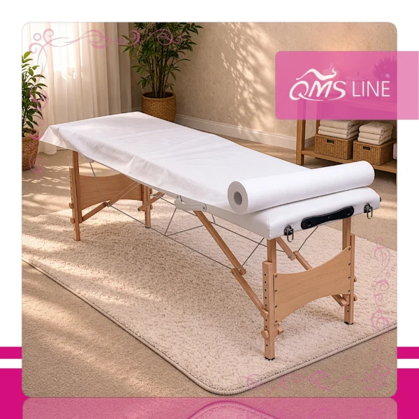 Podkład Kosmetyczny Jednorazowy z Włókniny 70 cm x 50 m QMS Line Extra Podkład kosmetyczny jednorazowy z włókniny 70 cm x 50 m QMS Line Extra do salonu kosmetycznego