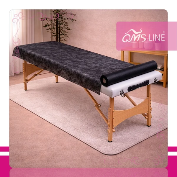 Podkład Kosmetyczny Jednorazowy z Włókniny Czarny 80 cm x 50 m QMS Line Standard Podkład kosmetyczny jednorazowy z włókniny czarny 80 cm x 50 m QMS Line Standard do salonu kosmetycznego