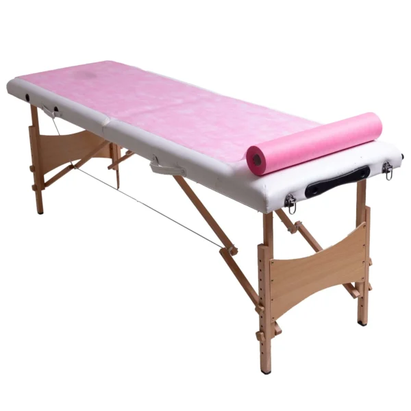 Podkład kosmetyczny jednorazowy z włókniny różowy 50 cm x 50 m QMS Line Standard do salonu kosmetycznego