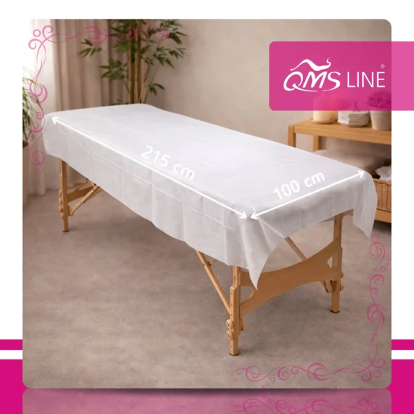 Prześcieradło Włókninowe Składane 100x215 cm 10 szt. QMS Line Standard Prześcieradło włókninowe składane 100x215 cm 10 szt. QMS Line Standard do salonu kosmetycznego i SPA