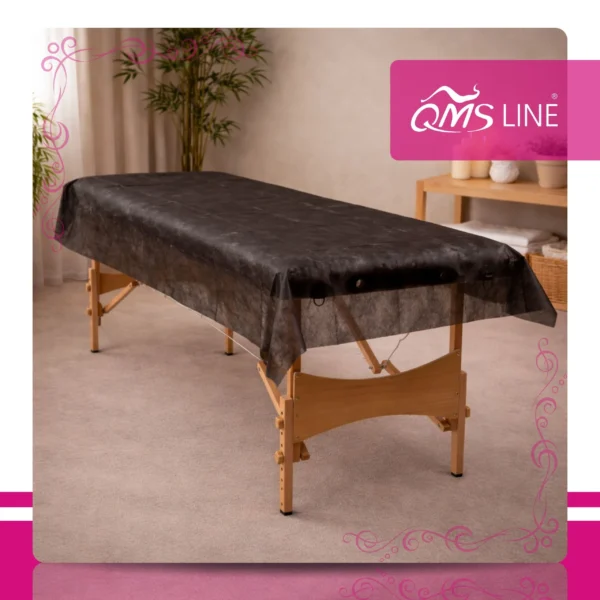 Prześcieradło Włókninowe Składane Czarne 100x215 cm 10 szt. QMS Line Standard Prześcieradło włókninowe składane czarne 100x215 cm 10 szt. QMS Line Standard do salonu kosmetycznego i SPA