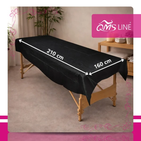 Prześcieradło Włókninowe Składane Czarne 160x210 cm 10 szt. QMS Line Standard Prześcieradło włókninowe składane czarne 160x210 cm 10 szt. QMS Line Standard do salonu kosmetycznego i SPA