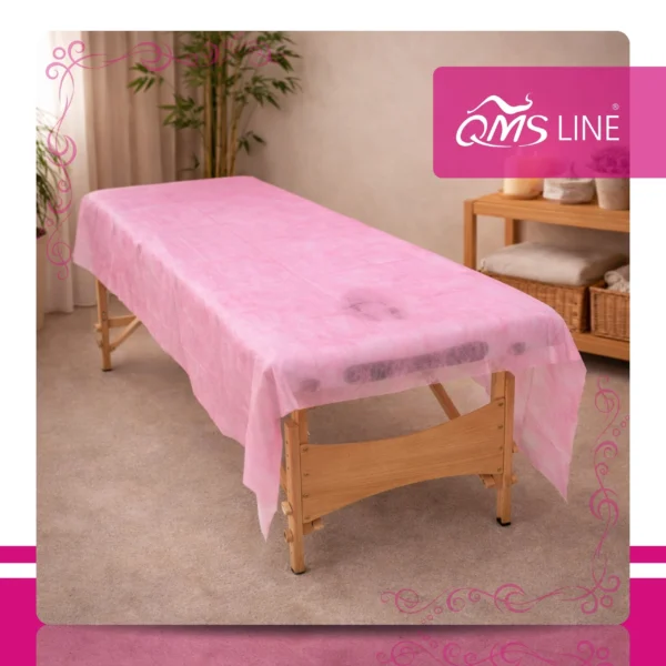 Prześcieradło Włókninowe Składane Różowe 160x210 cm 10 szt. QMS Line Standard Prześcieradło włókninowe składane różowe 160x210 cm 10 szt. QMS Line Standard do salonu kosmetycznego i SPA