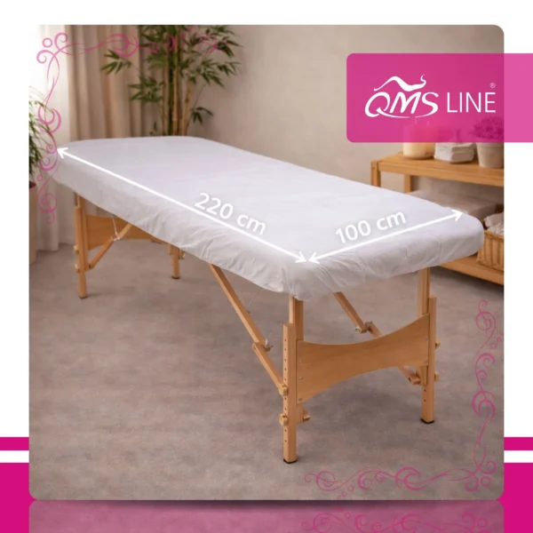 Prześcieradło Włókninowe z Gumką Składane 100x220 cm 1 szt. QMS Line Standard Prześcieradło włókninowe z gumką składane 100x220 cm 1 szt. QMS Line Standard do salonu kosmetycznego i SPA