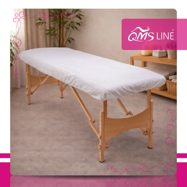 Prześcieradło Włókninowe z Gumką Składane 100x220 cm 1 szt. QMS Line Standard Prześcieradło włókninowe z gumką składane 100x220 cm 1 szt. QMS Line Standard do salonu kosmetycznego i SPA