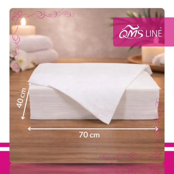 Ręcznik Włókninowy Jednorazowy Gładki 70x40 cm 100 szt. QMS Line Premium Ręcznik włókninowy jednorazowy gładki 70x40 cm 100 szt. QMS Line Premium do salonu kosmetycznego i SPA