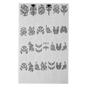Naklejki do paznokci cienkie samoprzylepne ornamenty F571 – arkusz 12 x 7,5 cm