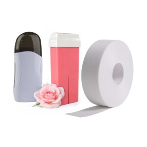 Zestaw startowy do depilacji roll-on podgrzewacz 65W wosk różany 100 ml paski 100 mb – komplet